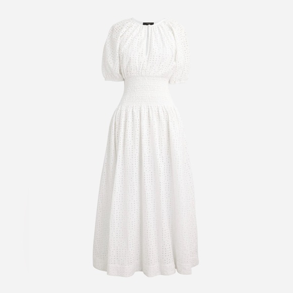 Provence smocked-waist midi dress in eyelet